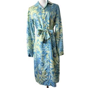 VTG Bob Mackie 100% Silk 70s Retro Mod Floral Midi Shirt Dress Duster S Modern 4